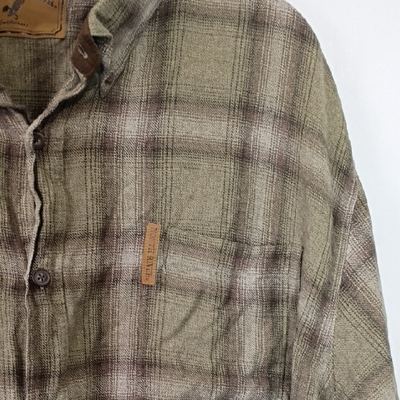 North River Outfitters Men’s 2XL Green & Brown Plaid Flannel Shirt Cotton Rayon - Picture 4 of 9